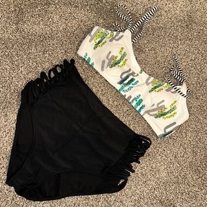 High waisted, bikini, bottom (XL) & strappy cactus top (L)